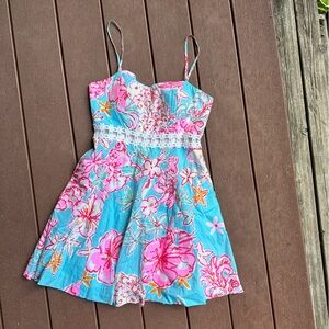 Lilly Pulitzer Blue and Pink Floral Mini Dress